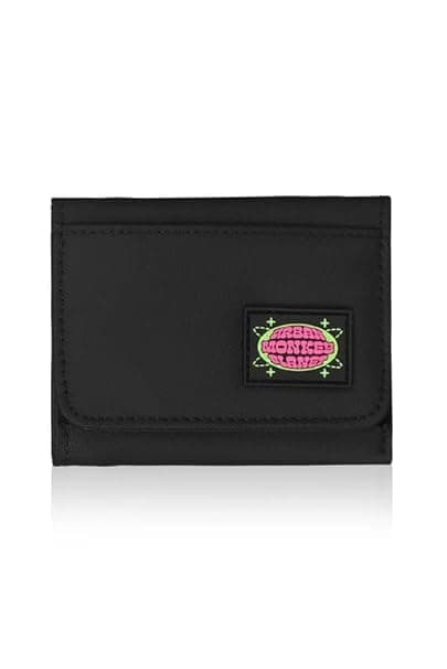 URBAN MONKEY Trifold Wallet Unisex 100% Polyster Black Zipped Pocket for Coins, Cash etc 6 Quick Access Card Silicon Patch Comes Velcro Closure 100% Vegan