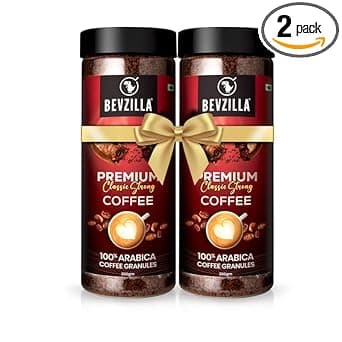 Bevzilla 400 Gram (200 Gm Pack of 2) 100% Arabica Instant Classic Strong Coffee Powder | Make 200 Cups Coffee| Espresso, Latte & Cappucino| Hot Cold Unbreakable Jar